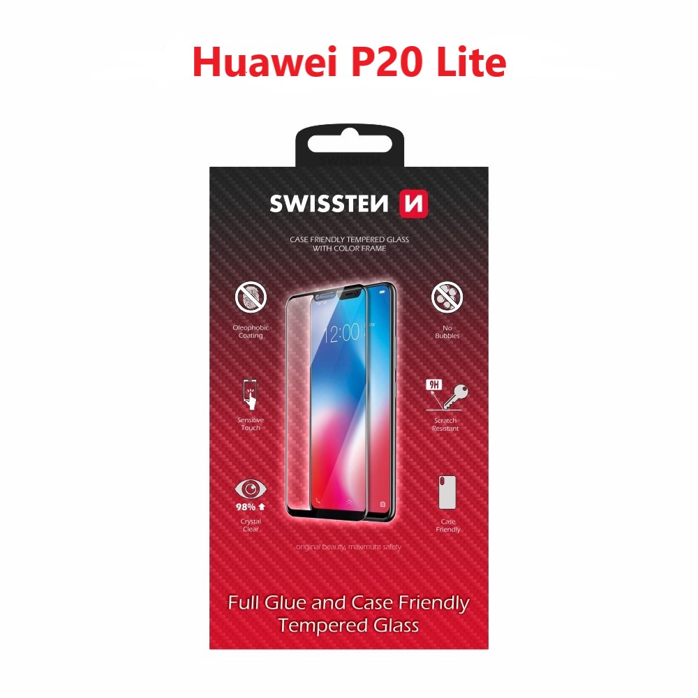 Swissten Glass Full Glue, cadru de culoare, Case friendly Huawei P20 Lite Negru thumb