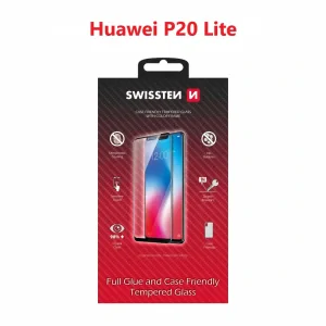 Swissten Glass Full Glue, cadru de culoare, Case friendly Huawei P20 Lite Negru