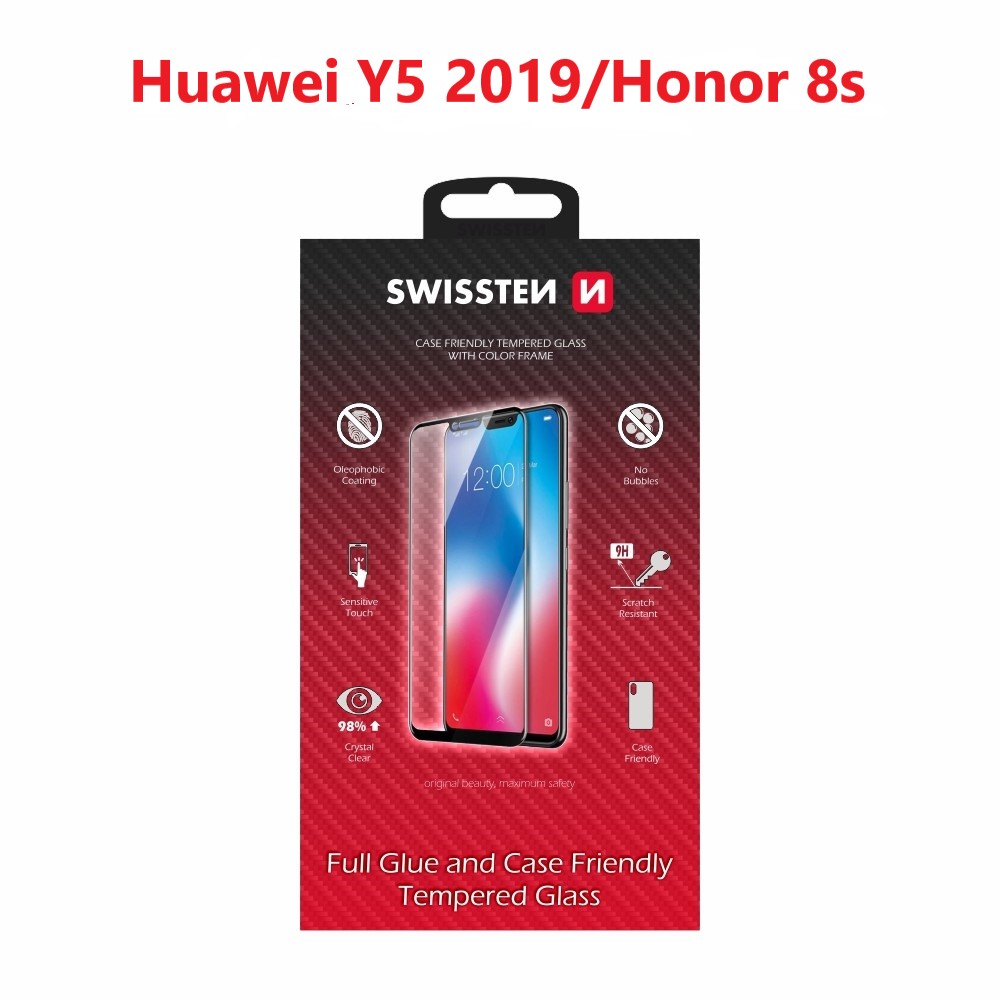 Swissten Glass Full Glue, Cadru de culoare, Case Friendly Huawei Y5 2019/Honor 8s Negru thumb