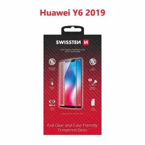 Swissten Glass Full Glue, Cadru de culoare, Case Friendly Huawei Y6 2019 Negru