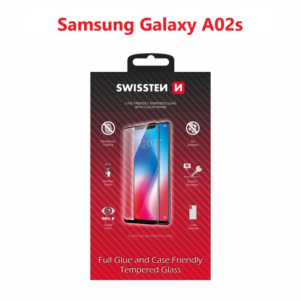 Swissten Glass Full Glue, cadru de culoare, Case friendly Samsung A025 Galaxy A02S Negru thumb