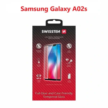 Swissten Glass Full Glue, cadru de culoare, Case friendly Samsung A025 Galaxy A02S Negru