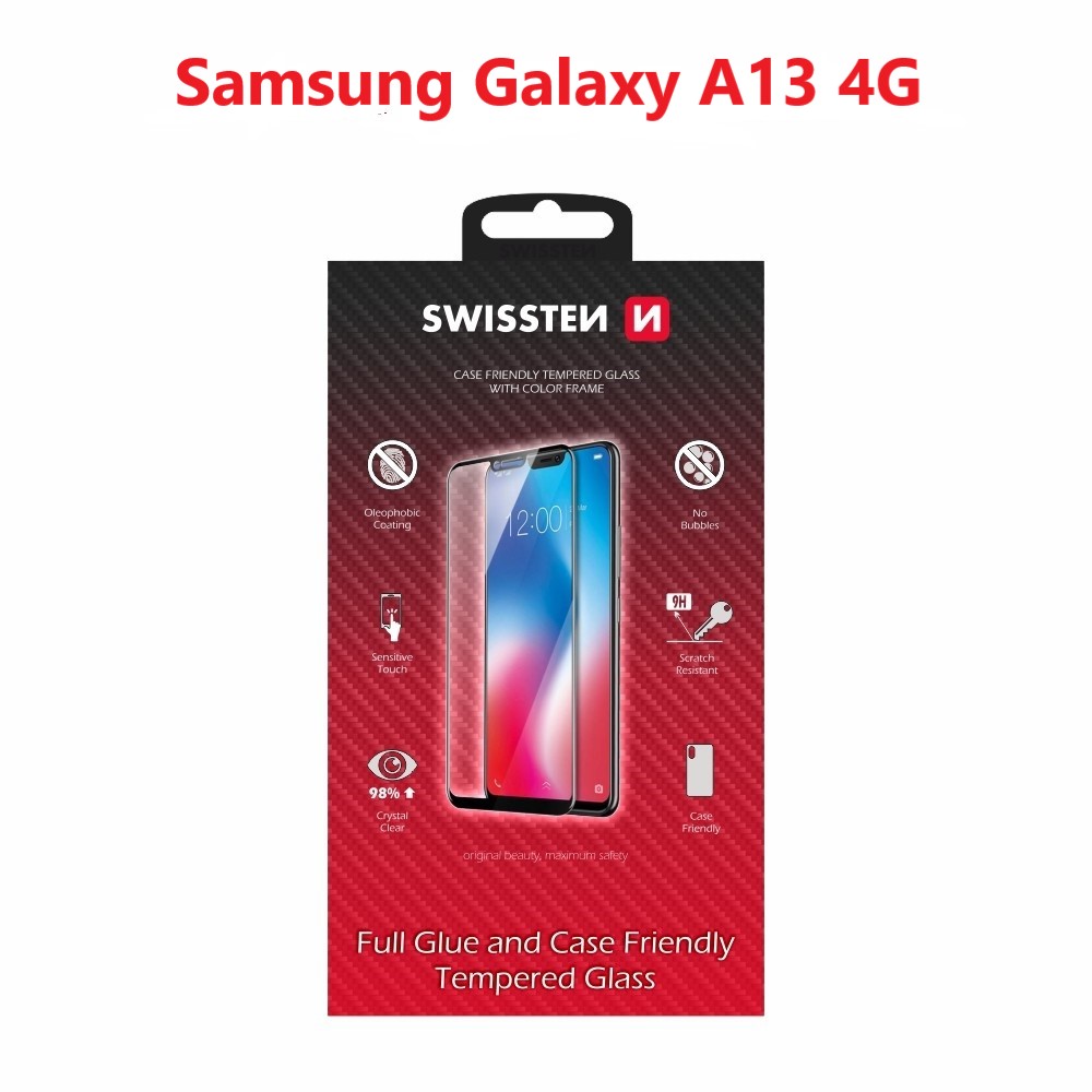 Swissten Glass Full Glue, cadru de culoare, Case friendly Samsung A135 Galaxy A13 4G Negru thumb