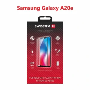 Swissten Glass Full Glue, cadru de culoare, Case friendly Samsung A202 Galaxy A20E Negru