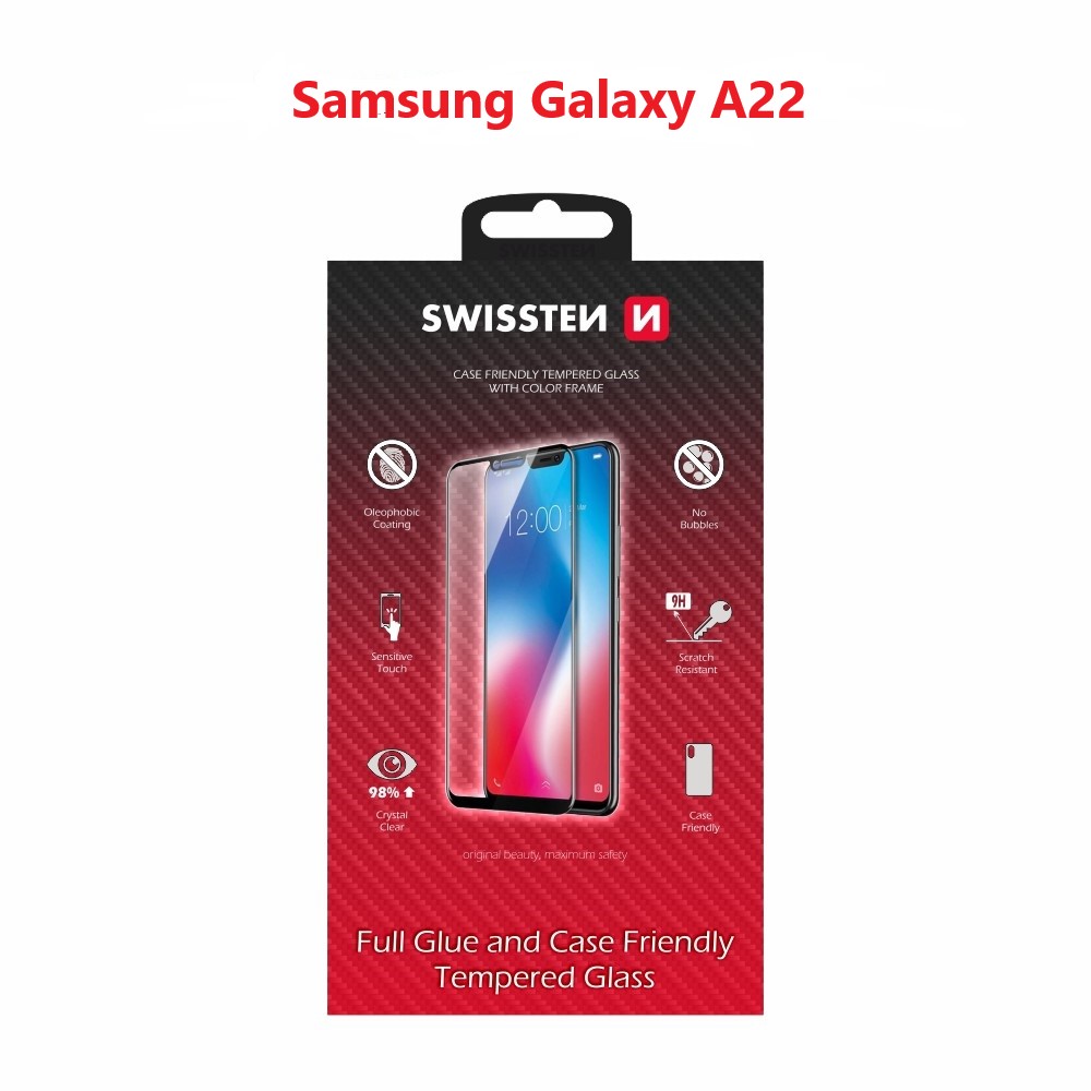 Glass Swissten Glass Full Glue, cadru de culoare, Case friendly Samsung A225 Galaxy A22 Negru thumb