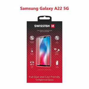 Swissten Glass Full Glue, cadru de culoare, Case friendly Samsung A226 Galaxy A22 5G Negru