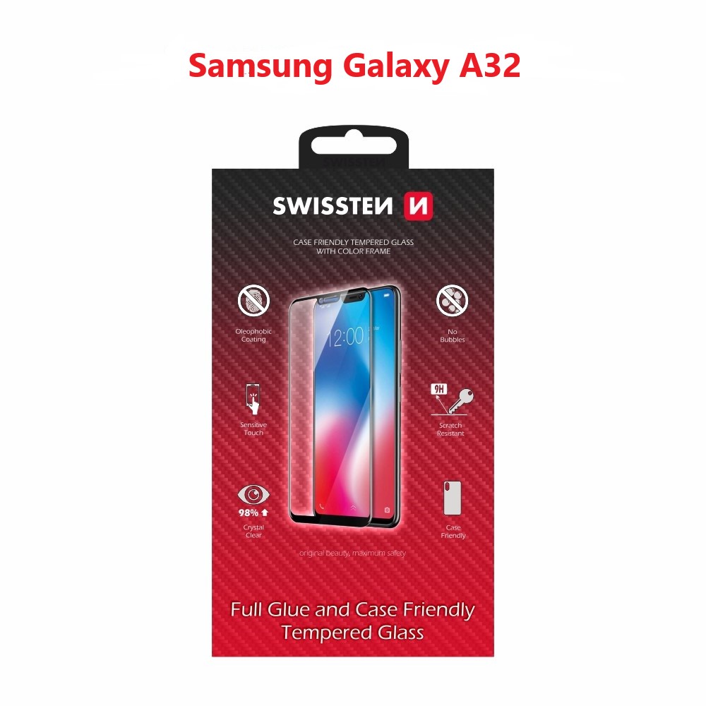 Glass Swissten Glass Full Glue, cadru de culoare, Case friendly Samsung A325 Galaxy A32 Negru thumb