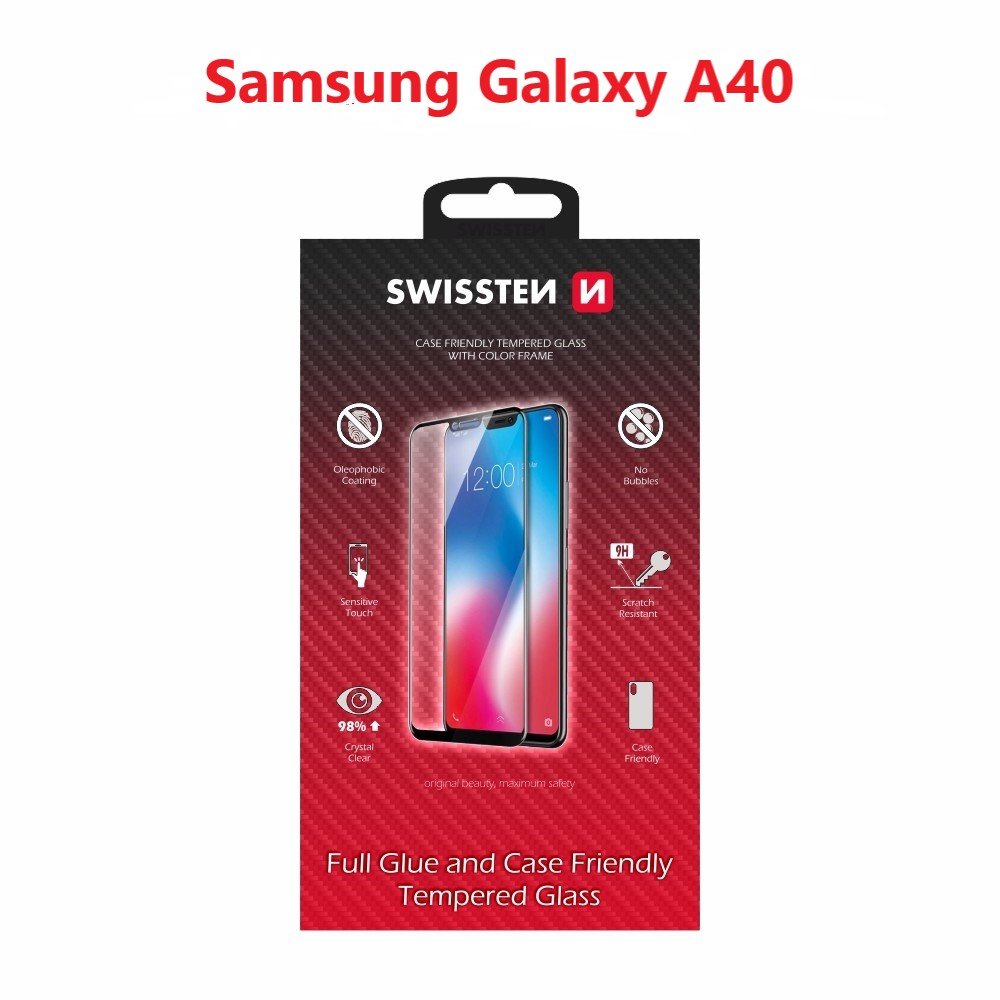 Swissten Glass Full Glue, Cadru de culoare, Case Friendly Samsung A405 Galaxy A40 Negru thumb