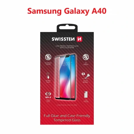 Swissten Glass Full Glue, Cadru de culoare, Case Friendly Samsung A405 Galaxy A40 Negru