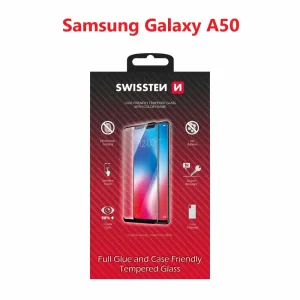 Swissten Glass Full Glue, cadru de culoare, Case friendly Samsung A505 Galaxy A50 Negru