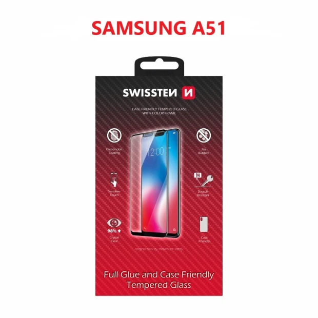 Glass Swissten Glass Full Glue, cadru de culoare, Case friendly Samsung A515F Galaxy A51 Negru