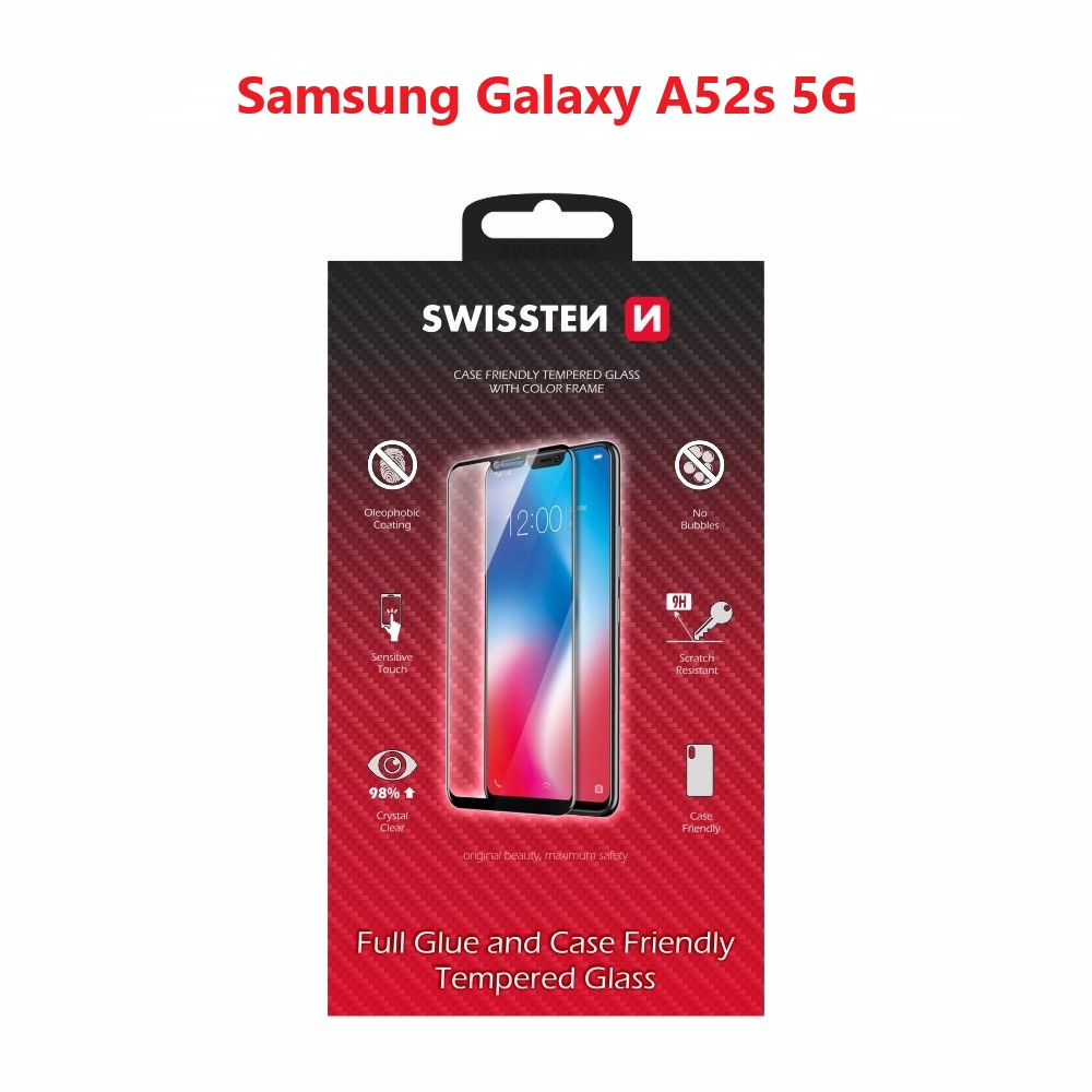 Swissten Glass Full Glue, cadru de culoare, Case friendly Samsung A528 Galaxy A52S 5G Negru thumb