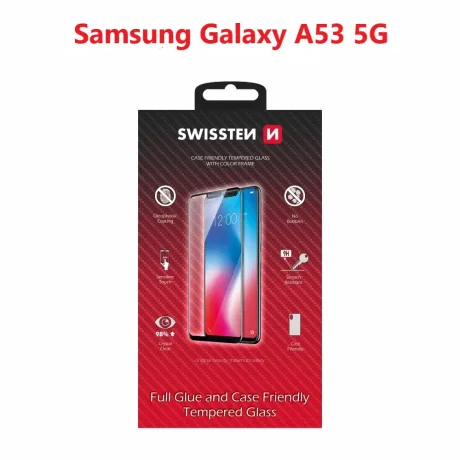 Swissten Glass Full Glue, cadru de culoare, Case friendly Samsung A536 Galaxy A53 5G Negru