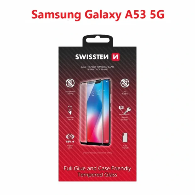 Swissten Glass Full Glue, cadru de culoare, Case friendly Samsung A536 Galaxy A53 5G Negru