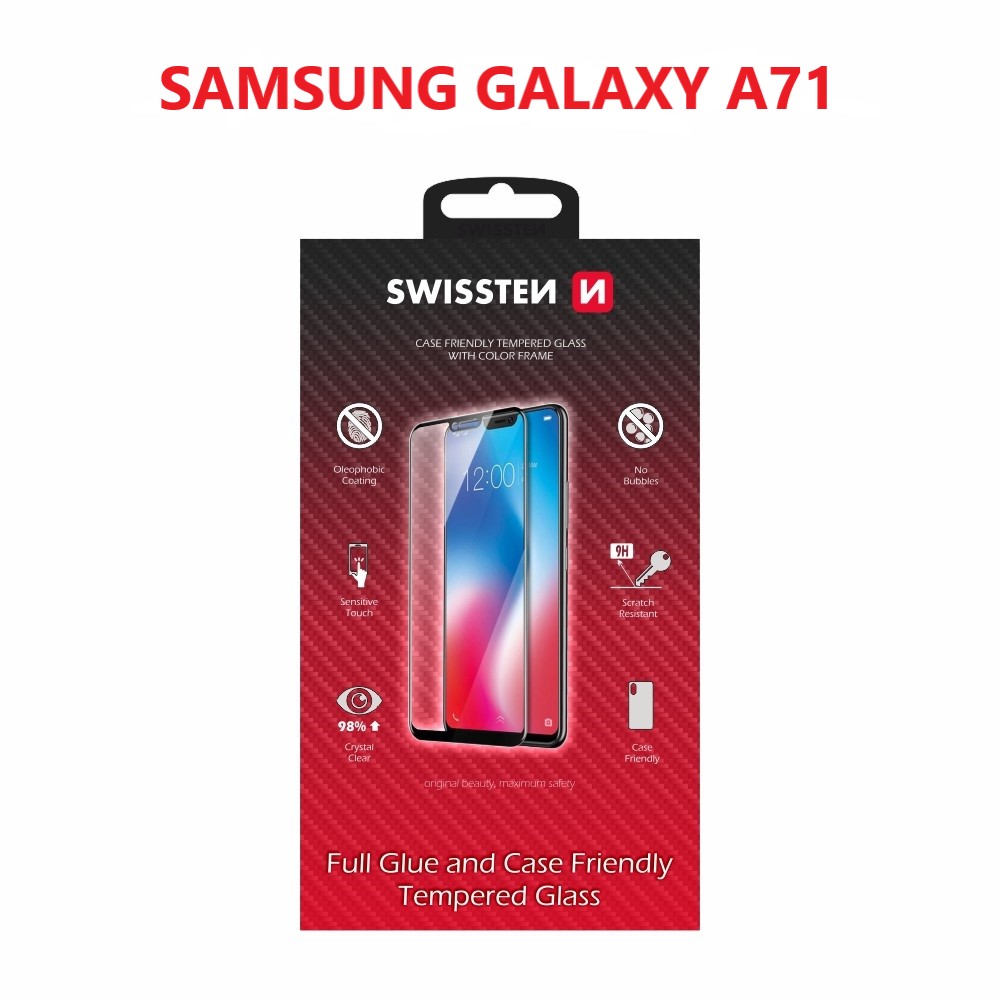 Swissten Glass Full Glue, cadru de culoare, Case friendly Samsung A715F Galaxy A71 Negru thumb