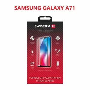 Swissten Glass Full Glue, cadru de culoare, Case friendly Samsung A715F Galaxy A71 Negru