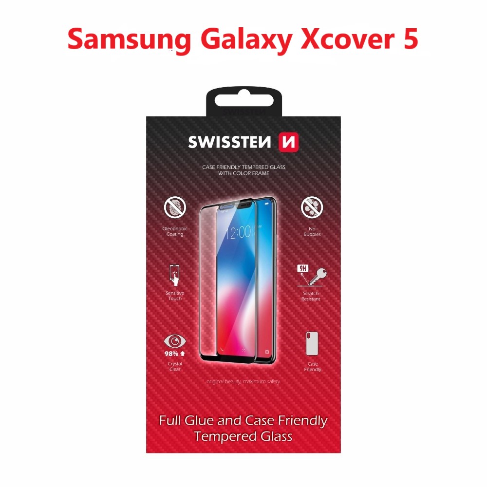  Swissten Glass Full Glue, cadru de culoare, Case friendly Samsung G525 Galaxy Xcover 5 Negru thumb