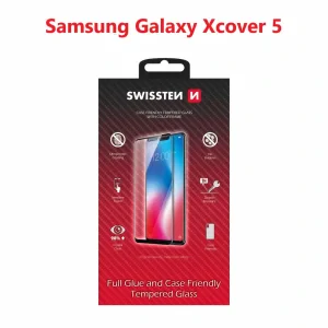  Swissten Glass Full Glue, cadru de culoare, Case friendly Samsung G525 Galaxy Xcover 5 Negru