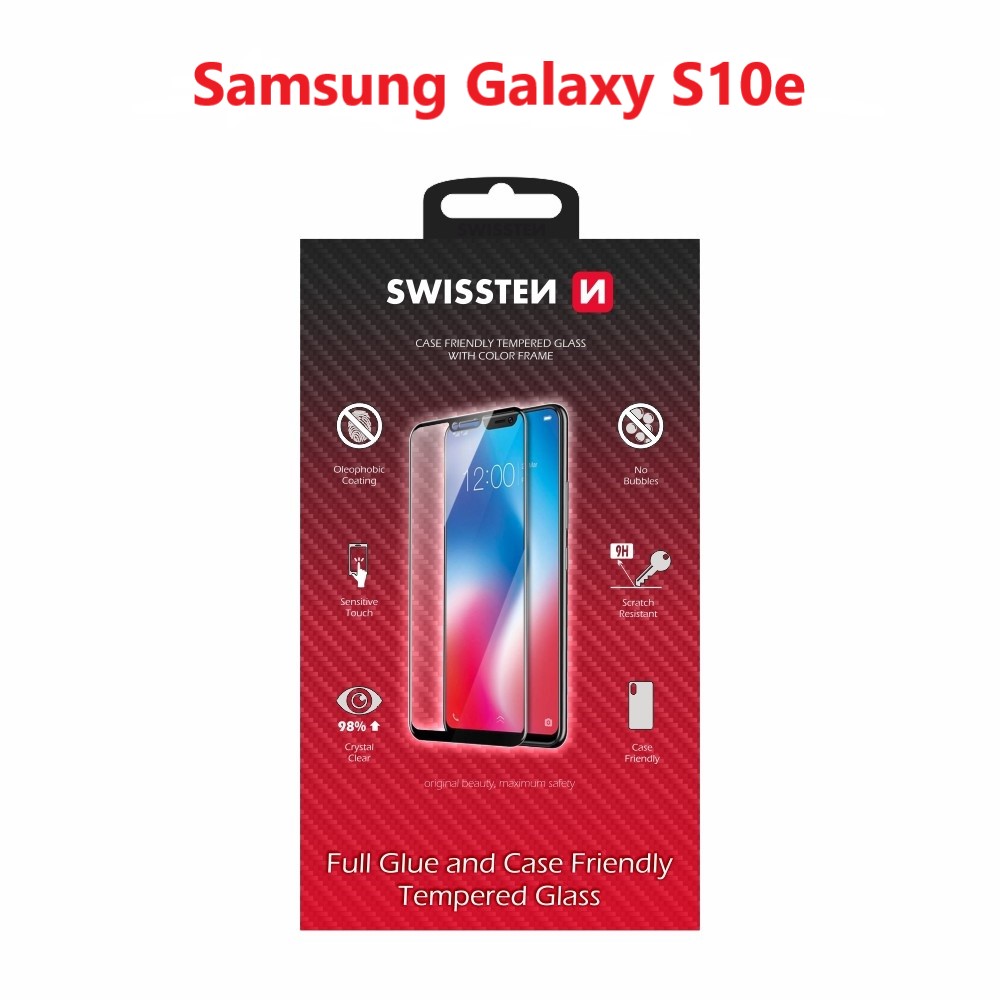 Swissten Glass Full Glue, cadru de culoare, Case friendly Samsung G970 Galaxy S10E Negru thumb