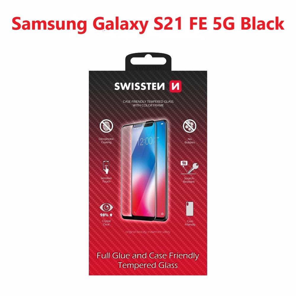 Swissten Glass Full Glue, cadru de culoare, Case friendly Samsung G990 Galaxy S21 Fe 5G Negru thumb