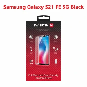 Swissten Glass Full Glue, cadru de culoare, Case friendly Samsung G990 Galaxy S21 Fe 5G Negru