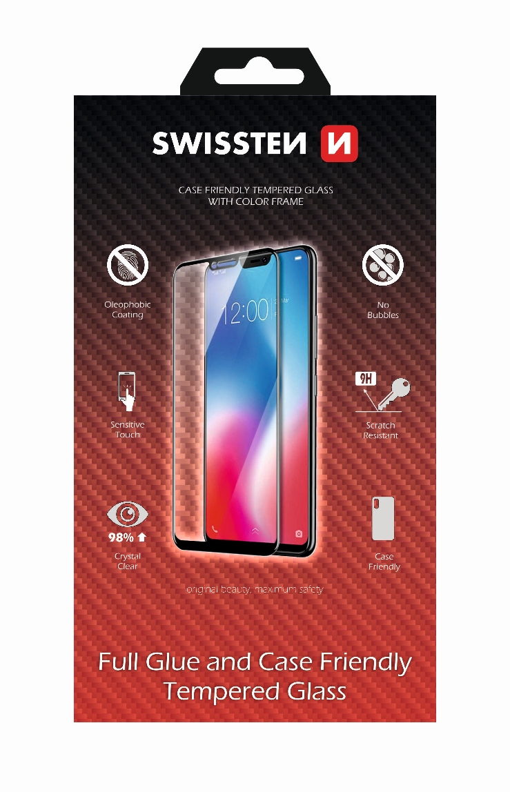 Swissten Glass Full Glue, Cadru de culoare, Case Friendly Samsung Galaxy A8 2018/A5 2018 Negru thumb