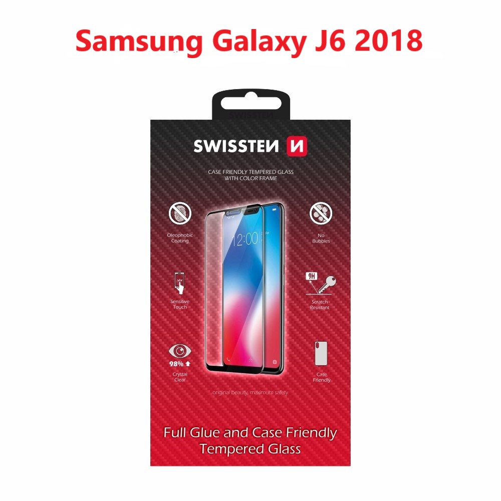 Swissten Glass Full Glue, Cadru de culoare, Case Friendly Samsung J600 Galaxy J6 2018 Negru thumb