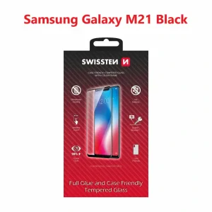 Swissten Glass Full Glue, cadru de culoare, Case friendly Samsung M215 Galaxy M21 Negru