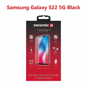 Swissten Glass Full Glue, cadru de culoare, Case friendly Samsung S901B Galaxy S22 5G Negru