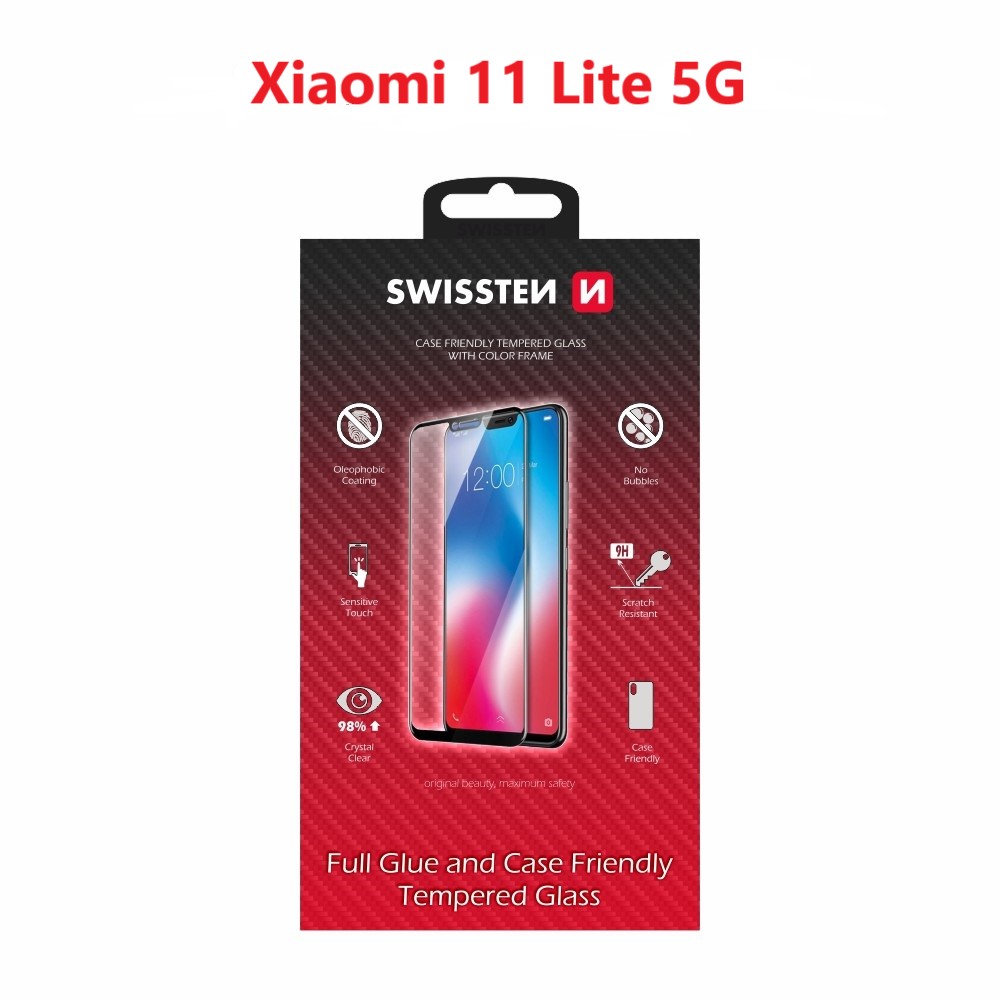Swissten Glass Full Glue, cadru de culoare, Case friendly Xiaomi 11 Lite 5G Negru thumb