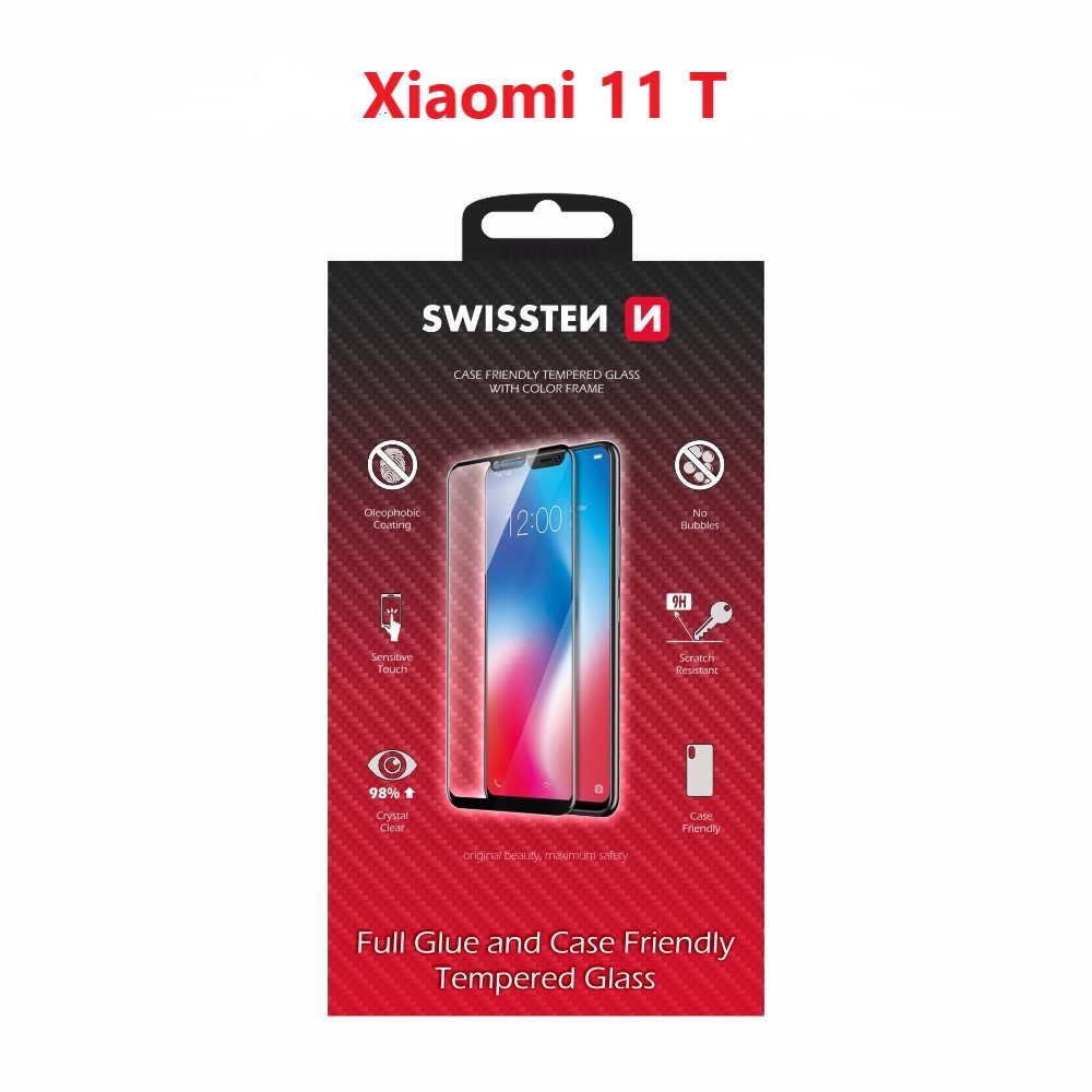 Swissten Glass Full Glue, cadru de culoare, Case friendly Xiaomi 11 T Negru thumb