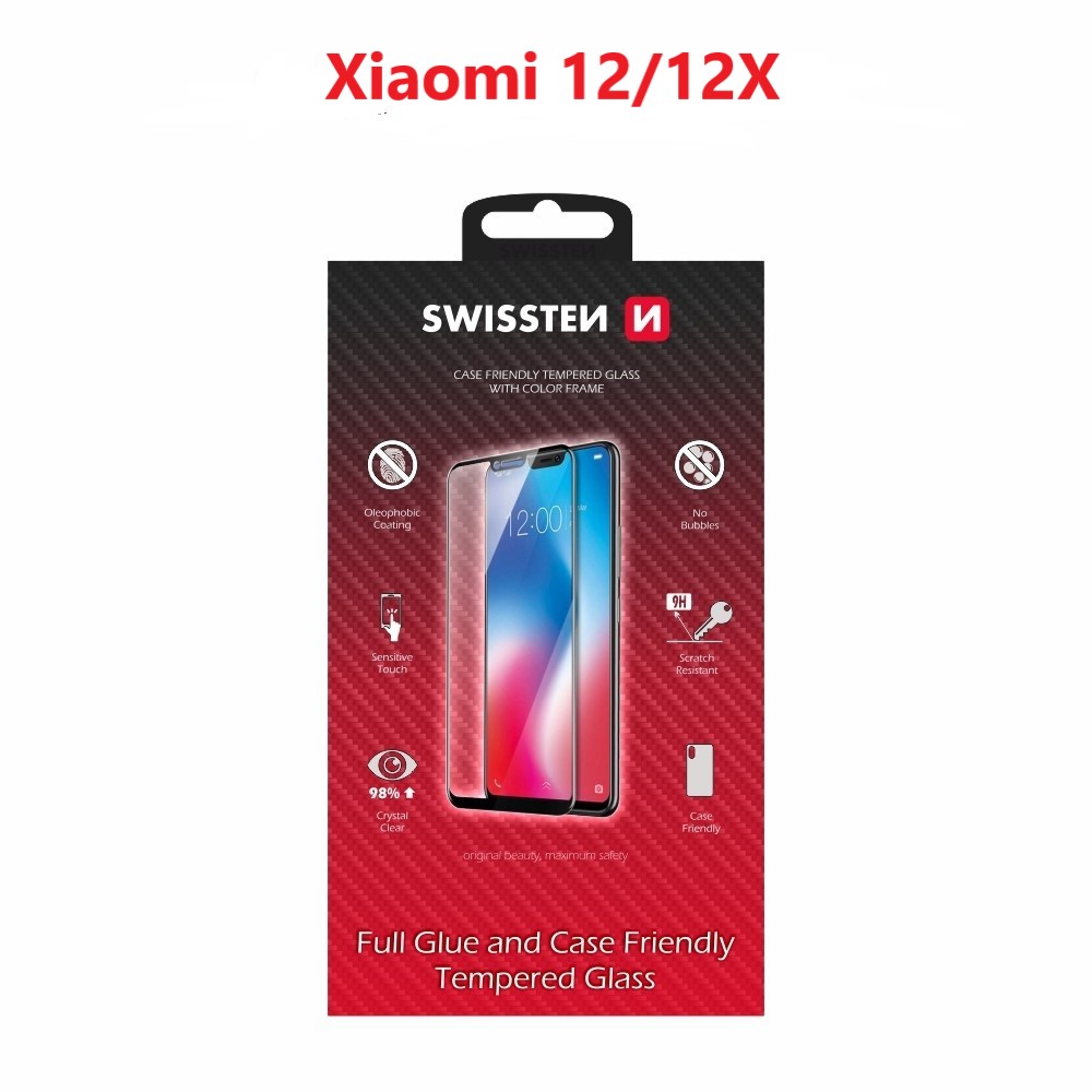 Swissten Glass Full Glue, cadru de culoare, Case friendly Xiaomi 12/12x Negru thumb