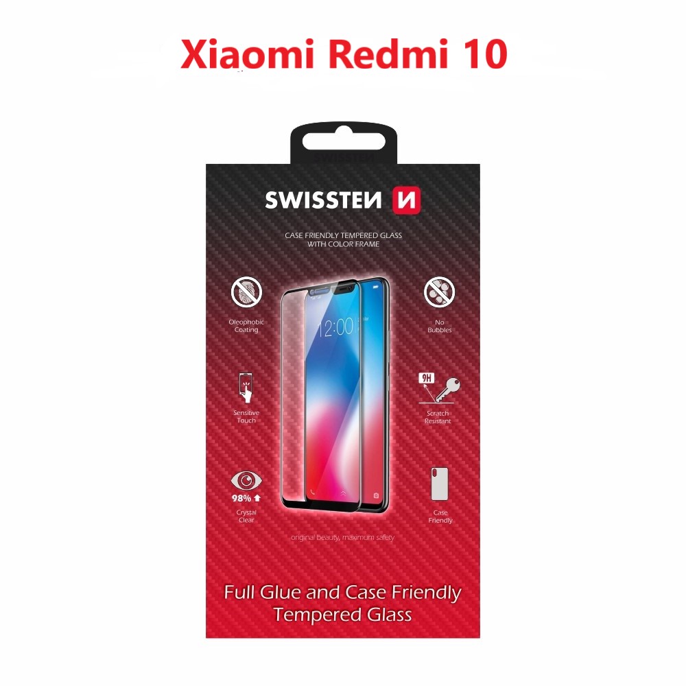 Swissten Glass Full Glue, cadru de culoare, Case friendly Xiaomi REDMI 10 Lte Negru thumb
