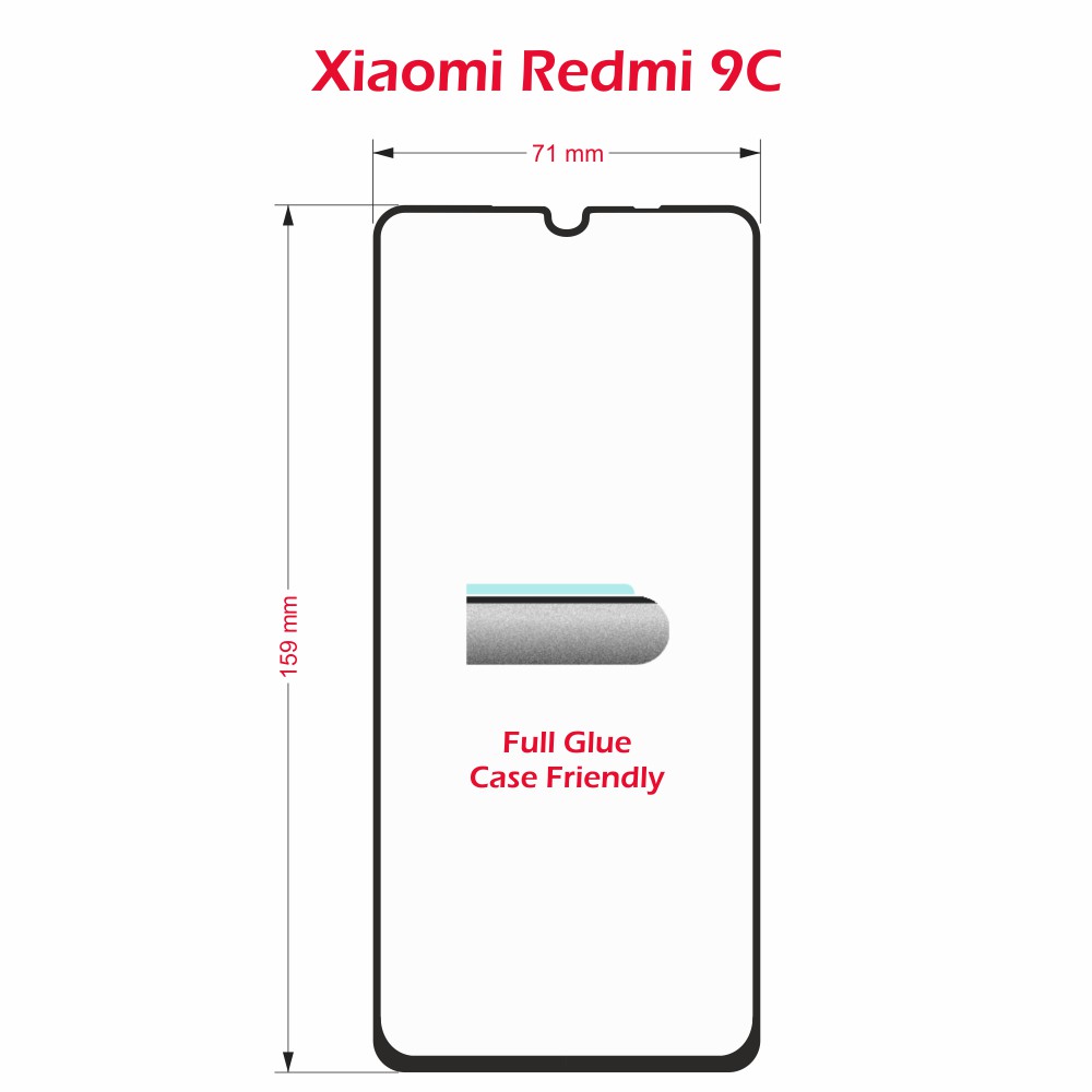Swissten Glass Full Glue, cadru de culoare, Case friendly Xiaomi REDMI 9c Negru thumb