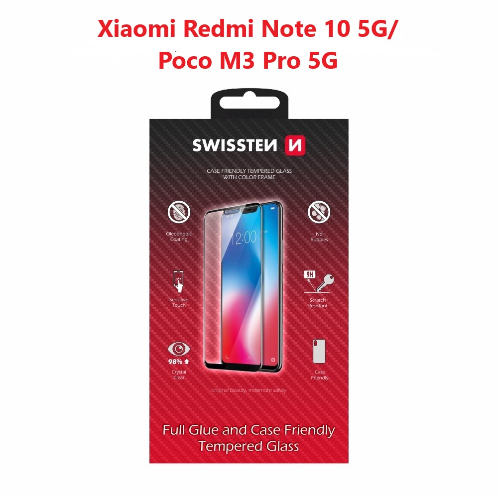 Swissten Glass Full Glue, cadru de culoare, Case friendly Xiaomi REDMI Note 10 5G/POCO M3 PRO 5G Negru thumb