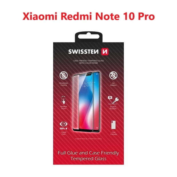Swissten Glass Full Glue, cadru de culoare, Case friendly Xiaomi REDMI Note 10 Pro Negru