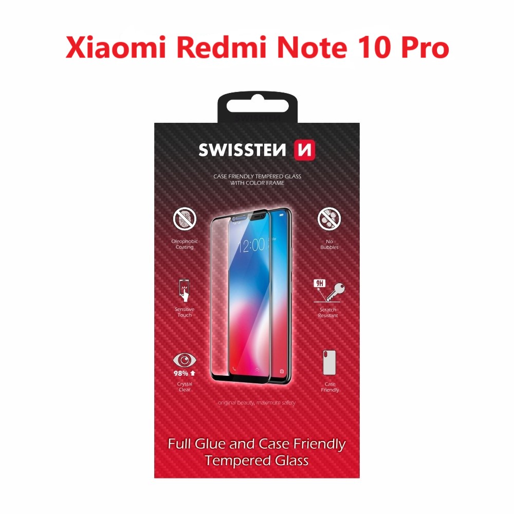 Swissten Glass Full Glue, cadru de culoare, Case friendly Xiaomi REDMI Note 10 Pro Negru thumb
