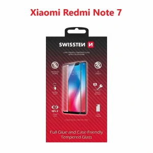 Swissten Glass Full Glue, cadru de culoare, Case friendly Xiaomi REDMI Note 7 Negru