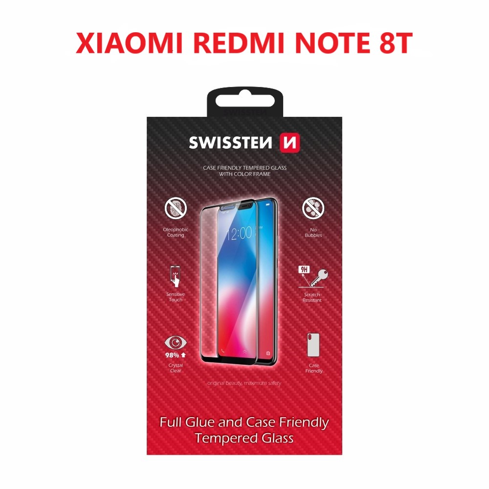 Swissten Glass Full Glue, cadru de culoare, Case friendly Xiaomi REDMI Note 8t Negru thumb