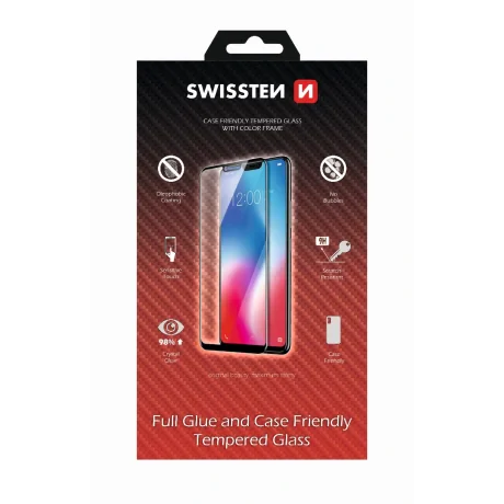 Swissten Glass Full Glue, cadru de culoare, Case friendly Xiaomi REDMI Note 8t Negru