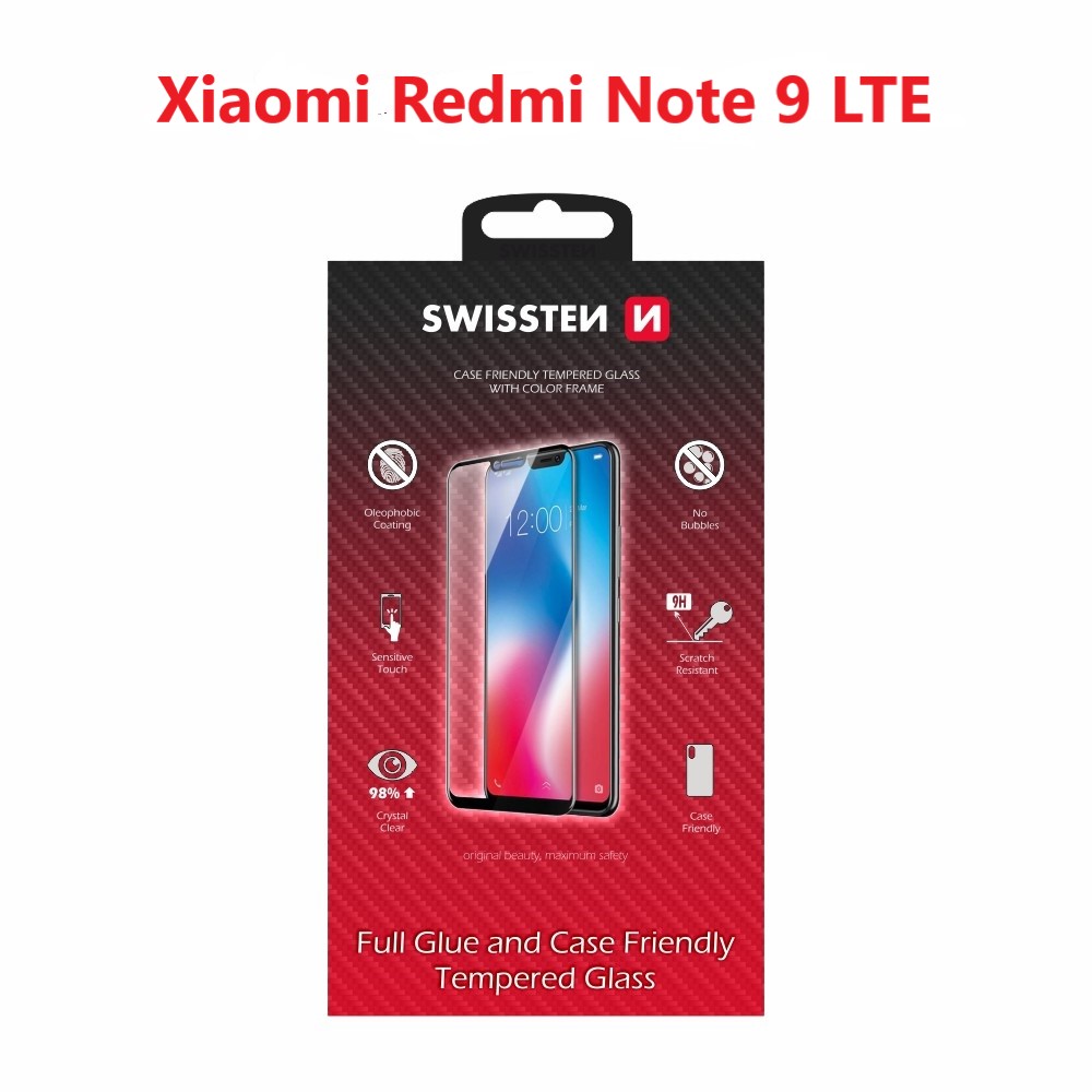 Swissten Glass Full Glue, cadru de culoare, Case friendly Xiaomi REDMI Note 9 Negru thumb
