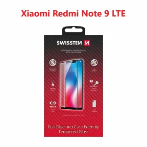 Swissten Glass Full Glue, cadru de culoare, Case friendly Xiaomi REDMI Note 9 Negru