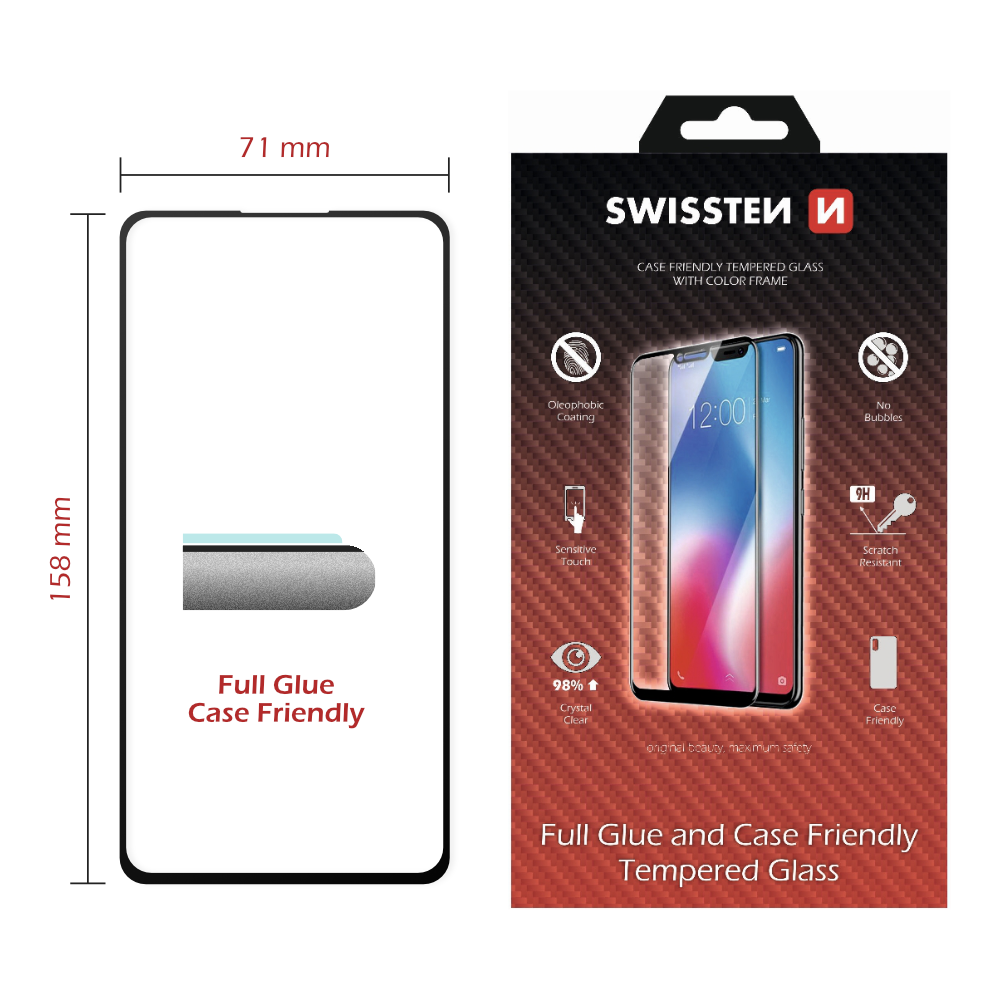 Swissten Glass Full Glue , cadru de culoare, Case friendly Xiaomi REDMI Note 9 Pro/9 PRO Max/9s Negru thumb
