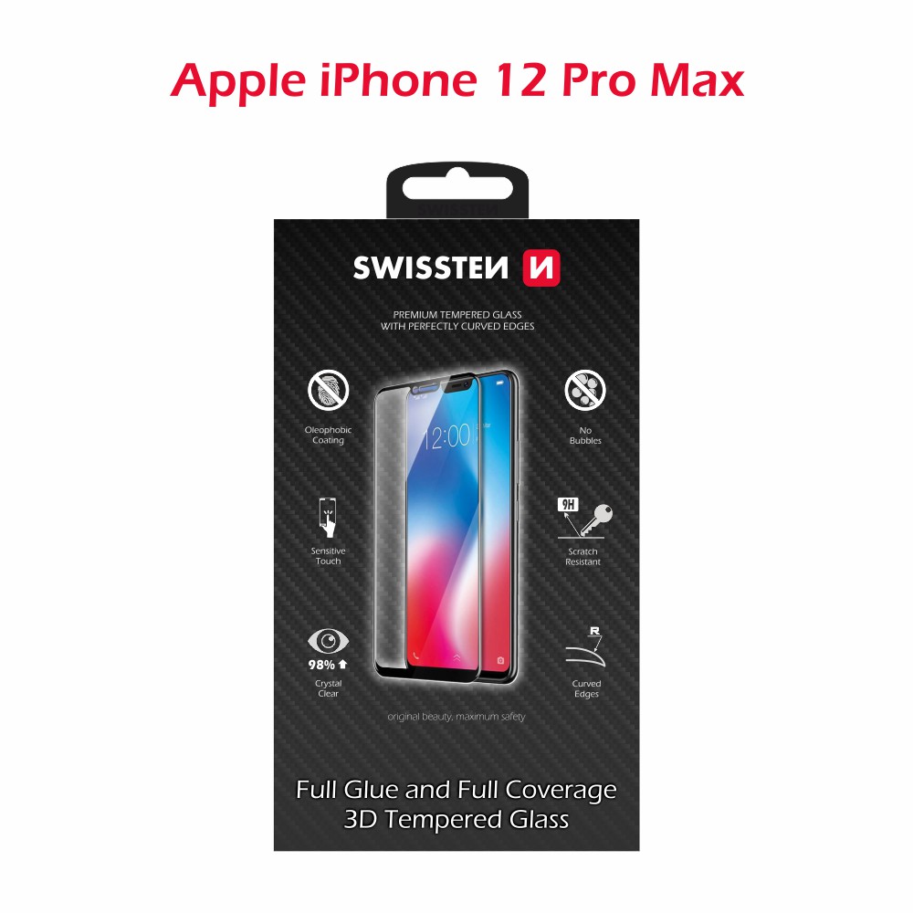 Swissten Ultra Durabil 3D Full Glash Glass Apple iPhone 12 PRO Max Negru thumb