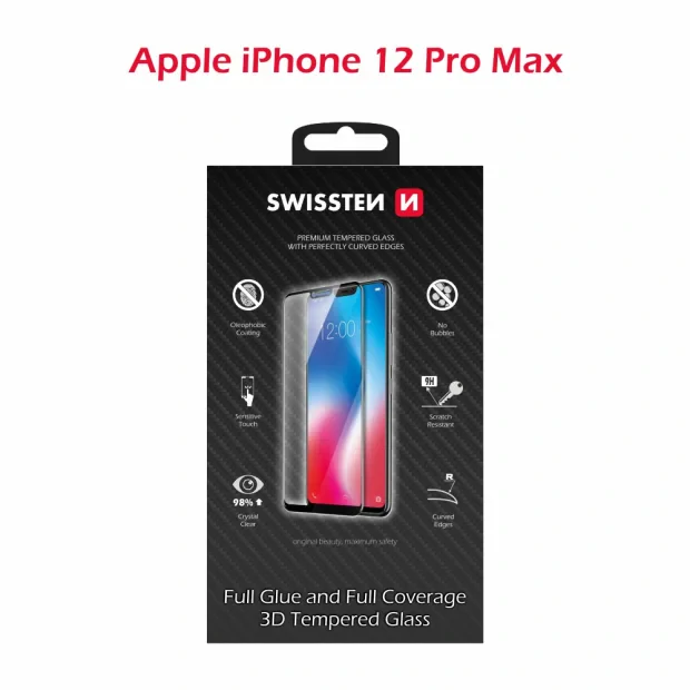 Swissten Ultra Durabil 3D Full Glash Glass Apple iPhone 12 PRO Max Negru