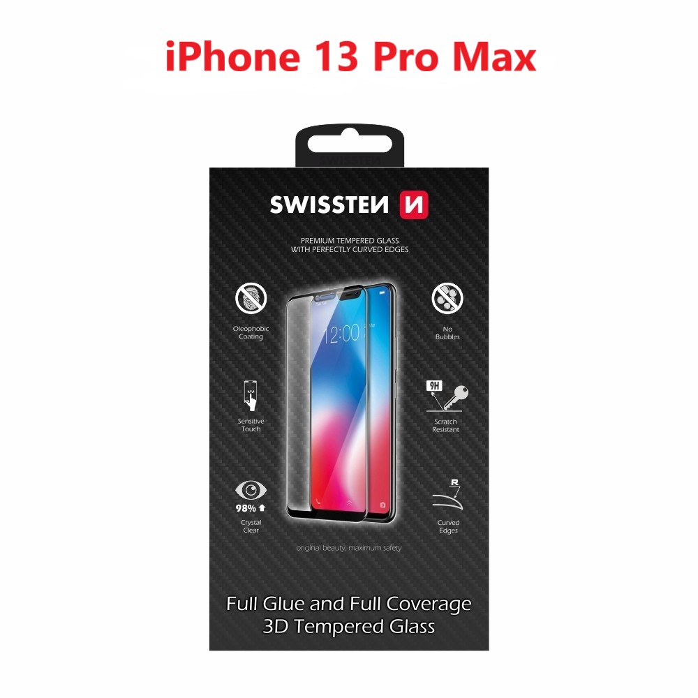 Swissten Ultra Durabil 3D Full Glue Glass Apple iPhone 13 PRO Max Negru thumb