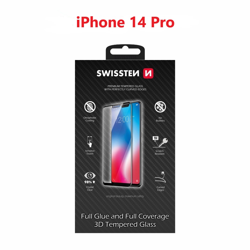 Swissten Ultra Durabil 3D Full Glue Glass Apple iPhone 14 PRO Negru thumb