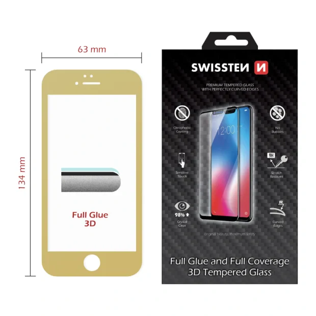 Swissten Ultra Durabil 3D Full Glue Glass Apple iPhone 6/6s Gold