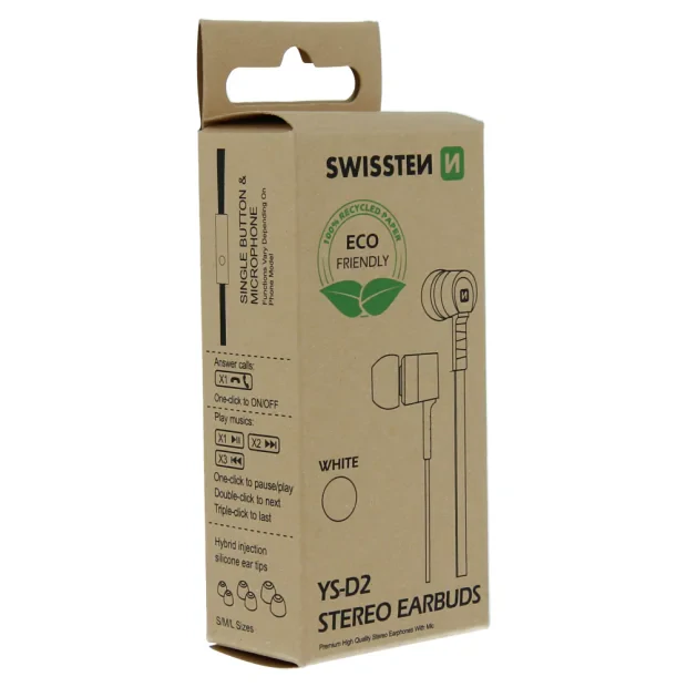 Swissten Earbuds Rainbow YS-D2 Alb (pachet eco)