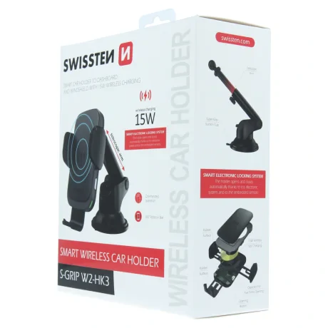 Suport auto inteligent de masina cu incarcare wireless Swissten 15W s-grip W2-HK3